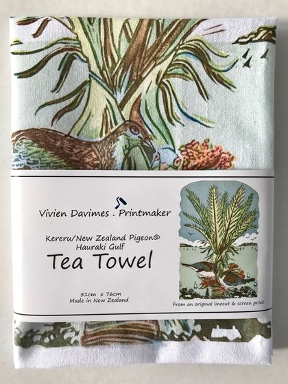 Kereru & Nikau Tea Towel - New Zealand Native Birds collection 